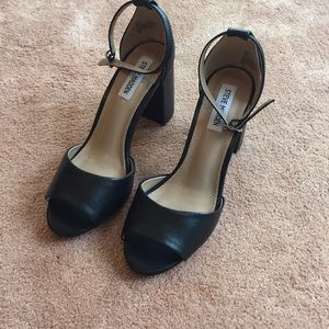 Steve Madden Black Block Heel Ankle Strap Sandals